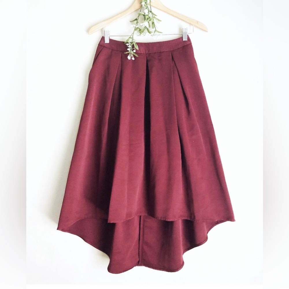 EXPRESS Burgundy Hi Lo Pleated Midi Skirt, Size: 2, NWOT